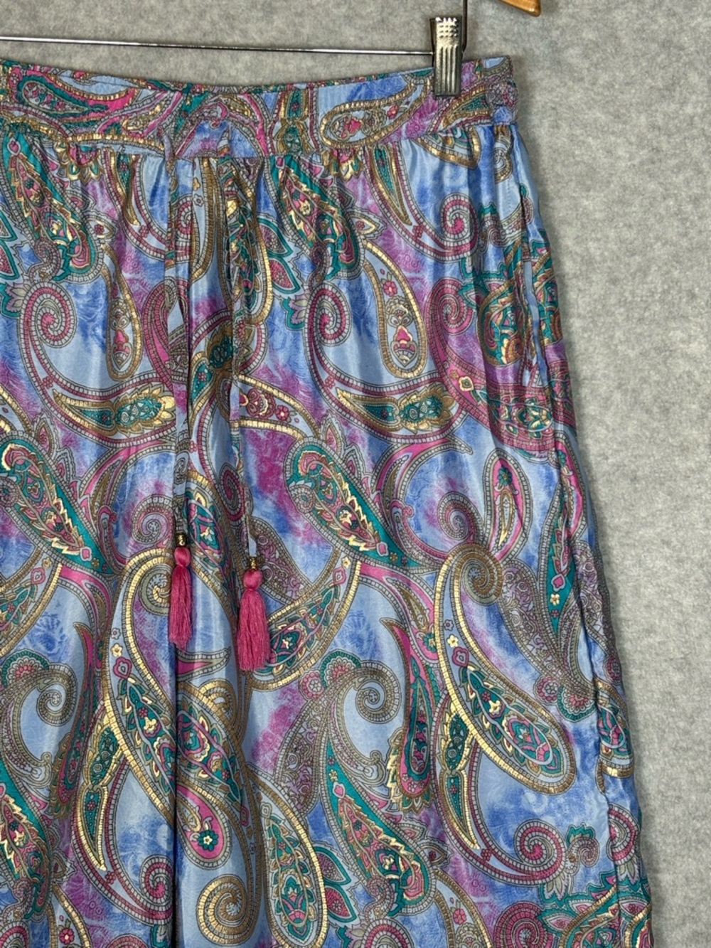Chelsea & Theodore Paisley Palazzo Wide-Leg Pants-Blue/Pink-Women Size Large